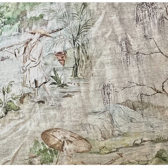 Cuddledown Queen fitted sheet 100% cotton toile Asian theme nwot washed not used - Picture 3 of 6